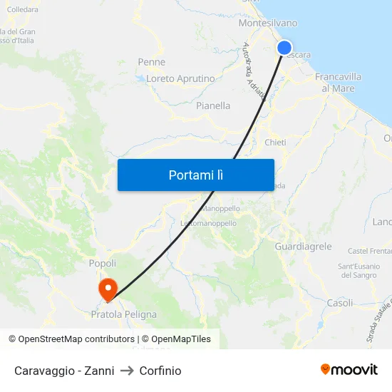 Caravaggio - Zanni to Corfinio map