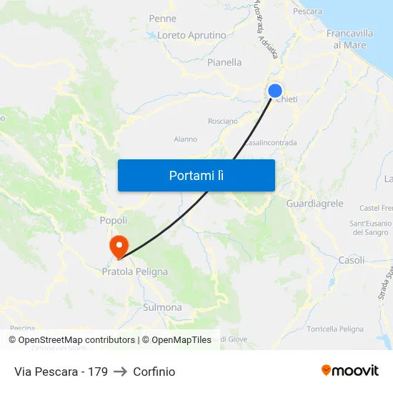 Via Pescara - 179 to Corfinio map