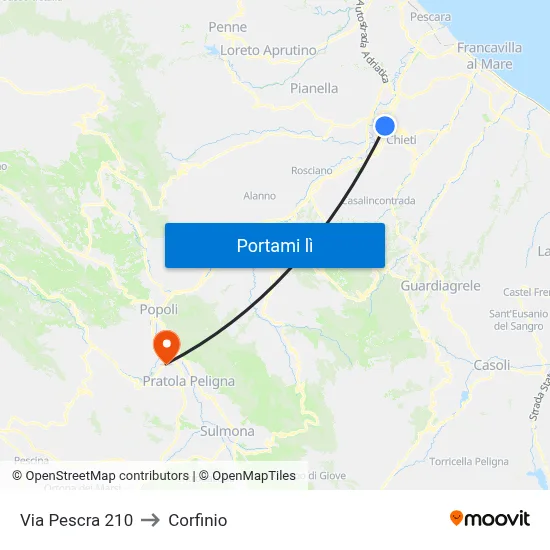 Via Pescra 210 to Corfinio map