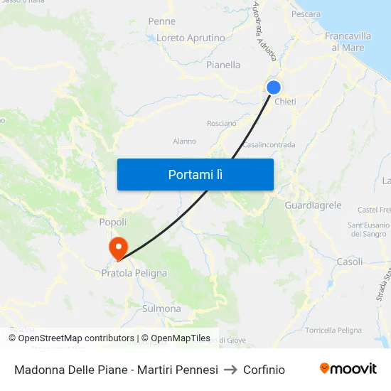 Madonna Delle Piane - Martiri Pennesi to Corfinio map