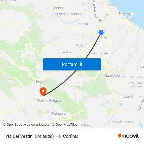 Via Dei Vestini (Palauda) to Corfinio map