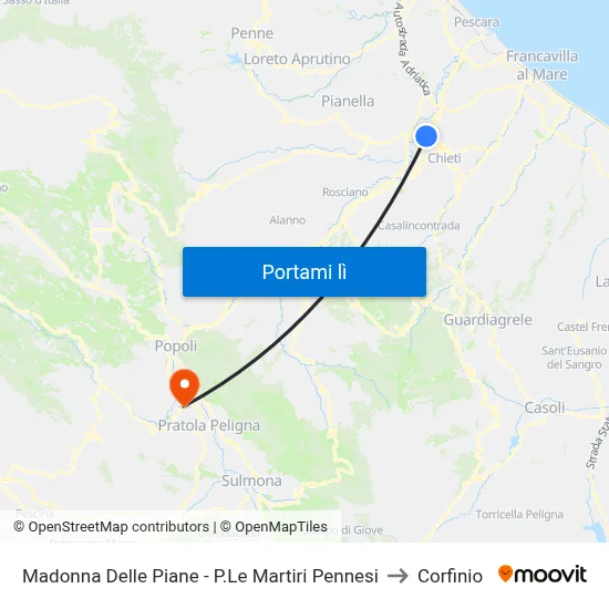 Madonna Delle Piane - P.Le Martiri Pennesi to Corfinio map