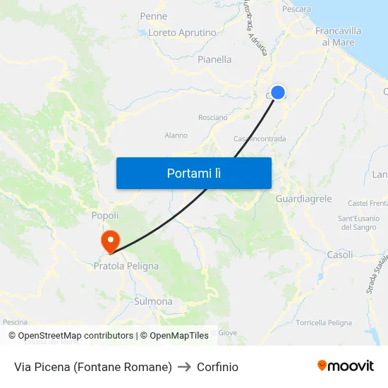 Via Picena (Fontane Romane) to Corfinio map
