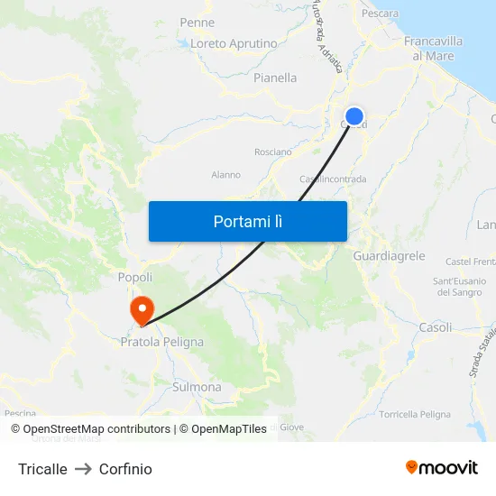 Tricalle - Peligni 148 to Corfinio map