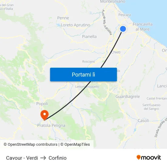 Cavour - Verdi to Corfinio map