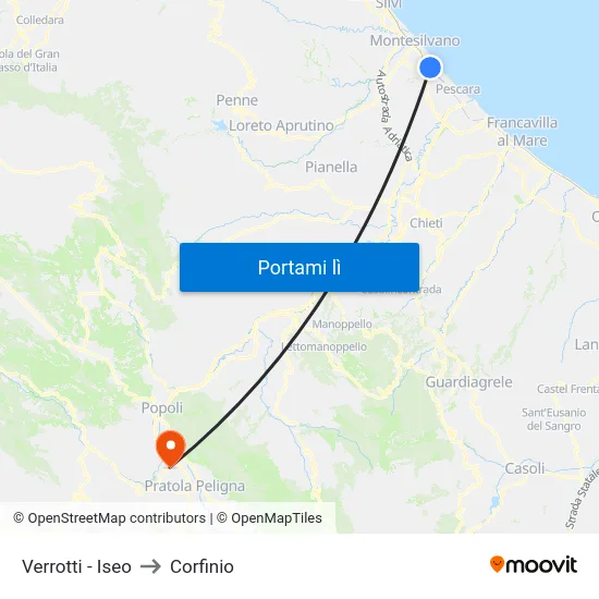 Verrotti - Iseo to Corfinio map