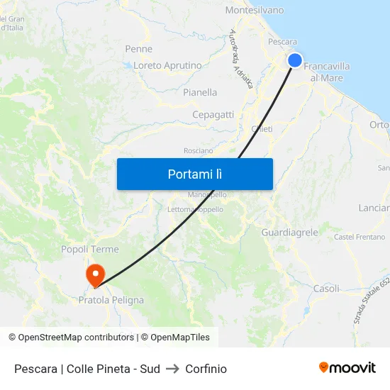 Pescara | Colle Pineta - Sud to Corfinio map