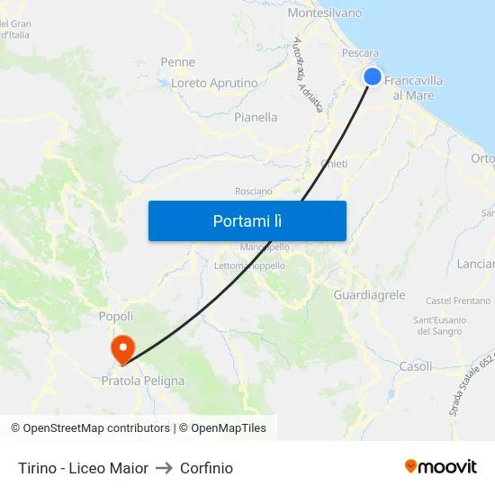 Tirino - Liceo Maior to Corfinio map