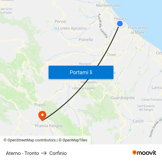Aterno - Tronto to Corfinio map