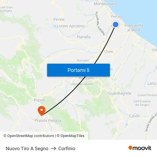 Nuovo Tiro A Segno to Corfinio map