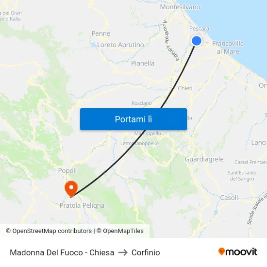 Madonna Del Fuoco - Chiesa to Corfinio map