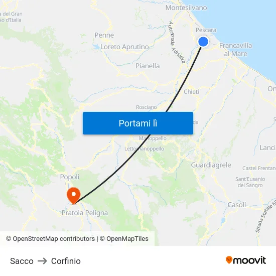 Sacco to Corfinio map