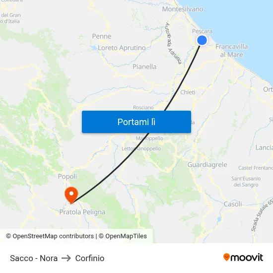 Sacco - Nora to Corfinio map
