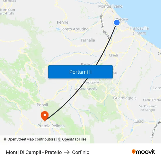 Monti Di Campli - Pratello to Corfinio map