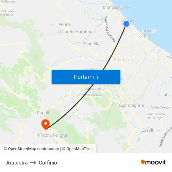 Arapietra to Corfinio map