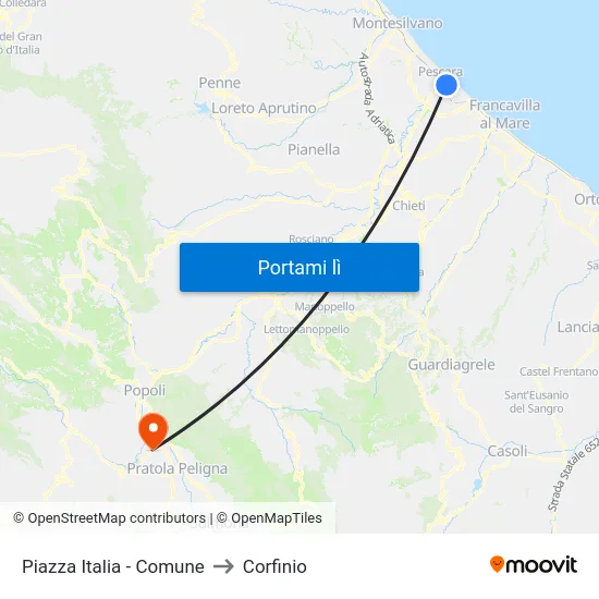 Piazza Italia - Comune to Corfinio map