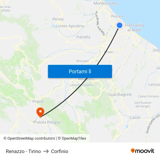 Renazzo - Tirino to Corfinio map