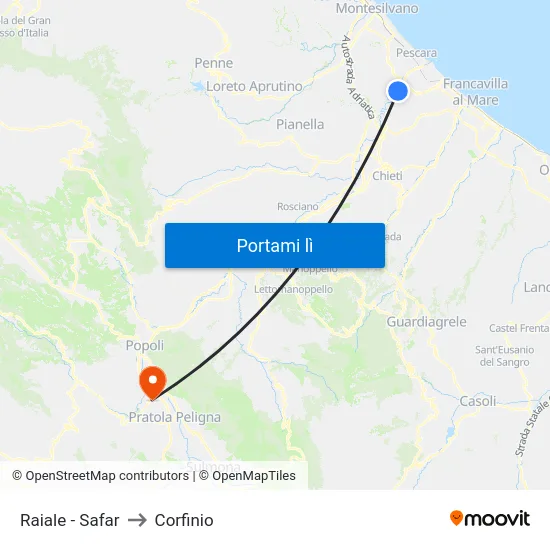 Raiale - Safar to Corfinio map