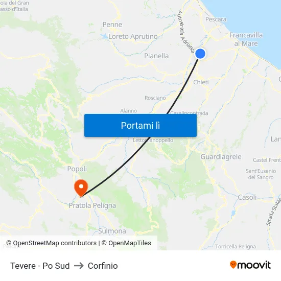 Tevere - Po Sud to Corfinio map