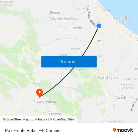 Po - Fronte Aptar to Corfinio map