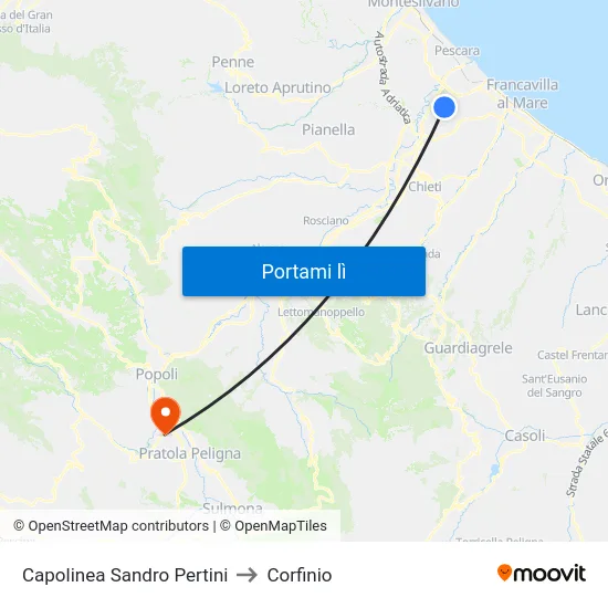 Capolinea Sandro Pertini to Corfinio map