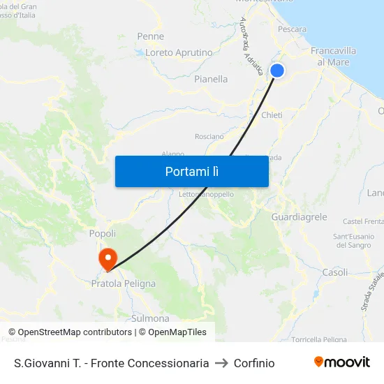 S.Giovanni T. - Fronte Concessionaria to Corfinio map