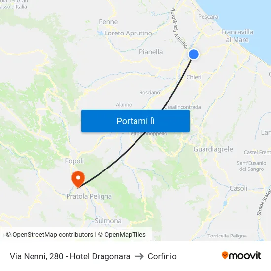 Via Nenni, 280 - Hotel Dragonara to Corfinio map