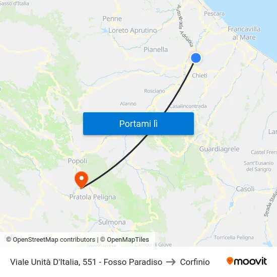 Viale Unità D'Italia, 551 - Fosso Paradiso to Corfinio map