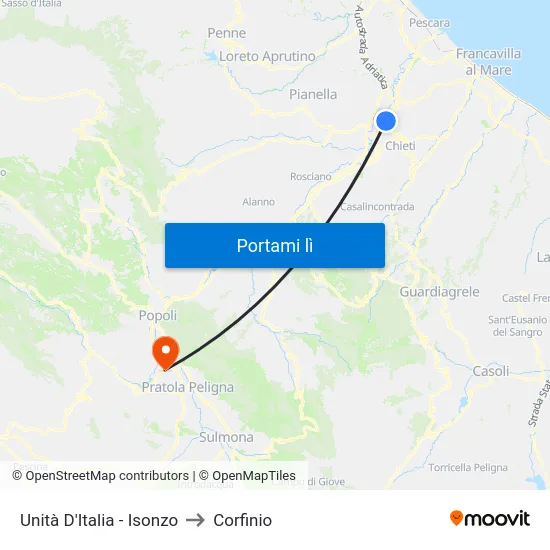 Unità D'Italia - Isonzo to Corfinio map