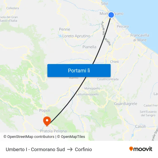 Umberto I - Cormorano Sud to Corfinio map