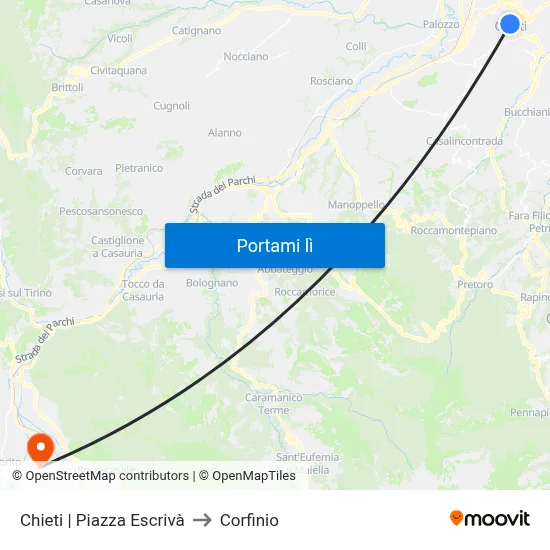 Chieti | Piazza Escrivà to Corfinio map