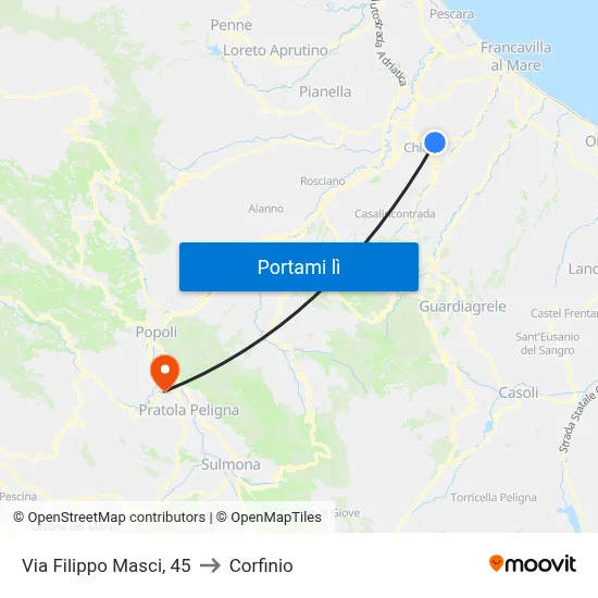 Via Filippo Masci, 45 to Corfinio map