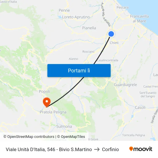 Viale Unità D'Italia, 546 - Bivio S.Martino to Corfinio map