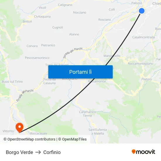 Borgo Verde to Corfinio map
