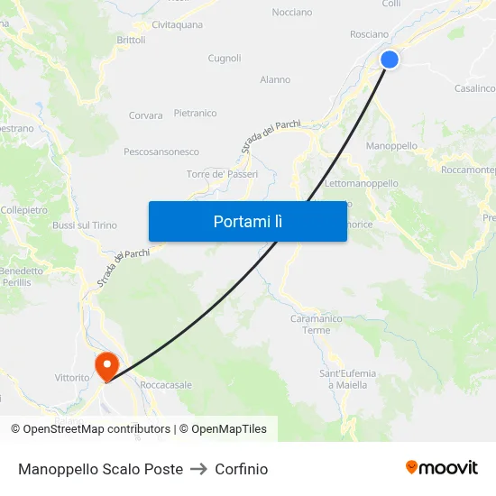 Manoppello Scalo Poste to Corfinio map