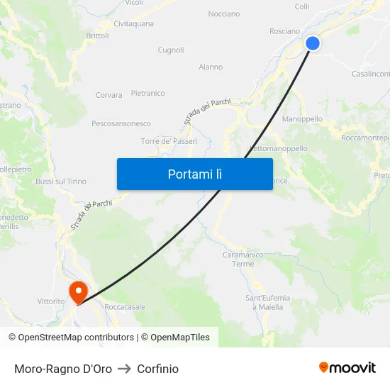 Moro-Ragno D'Oro to Corfinio map