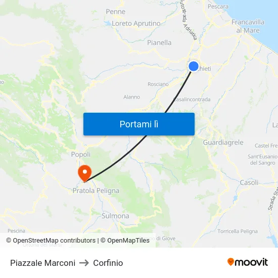 Piazzale Marconi to Corfinio map