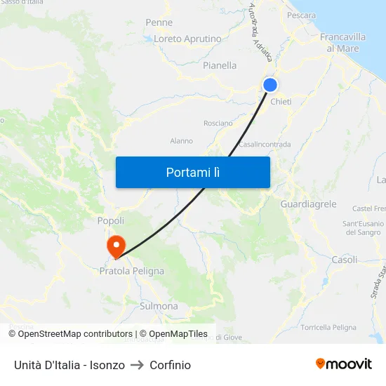 Unità D'Italia - Isonzo to Corfinio map