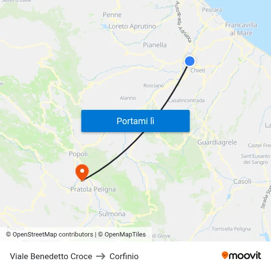 Viale Benedetto Croce to Corfinio map