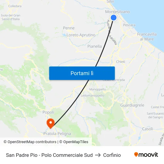 San Padre Pio - Polo Commerciale Sud to Corfinio map