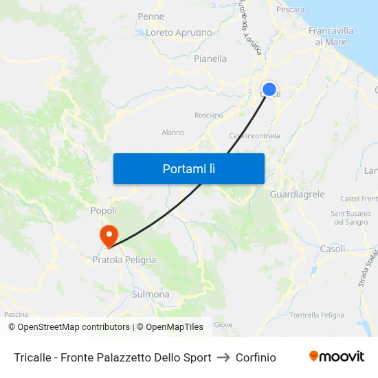 Tricalle - Fronte Palazzetto Dello Sport to Corfinio map