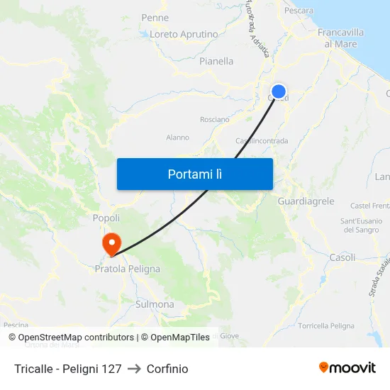 Tricalle - Peligni 127 to Corfinio map