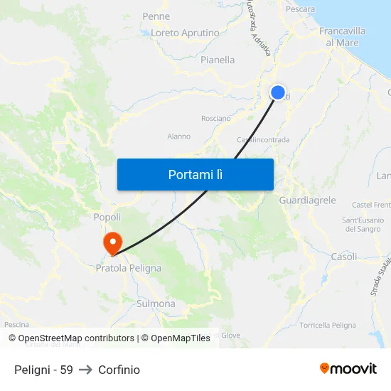 Peligni - 59 to Corfinio map