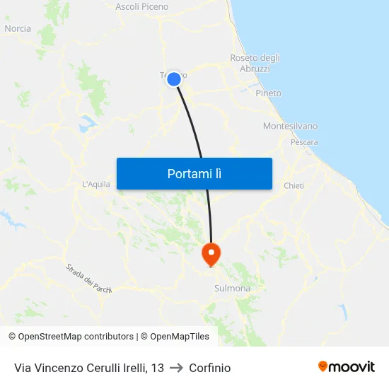 Via Vincenzo Cerulli Irelli, 13 to Corfinio map