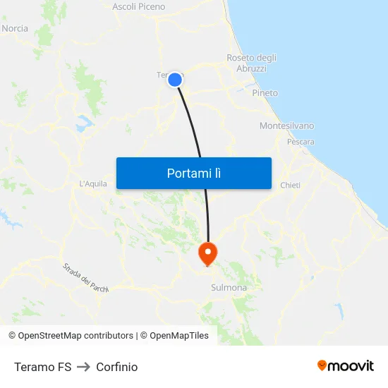 Teramo FS to Corfinio map