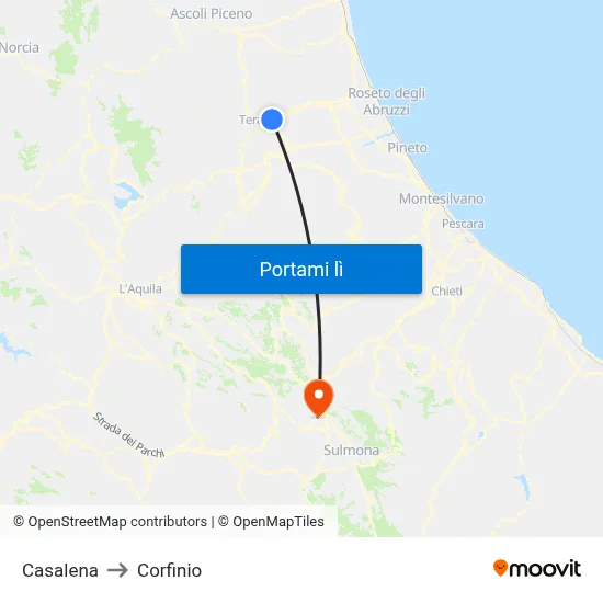 Casalena to Corfinio map
