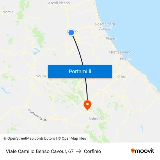 Viale Camillo Benso Cavour, 67 to Corfinio map