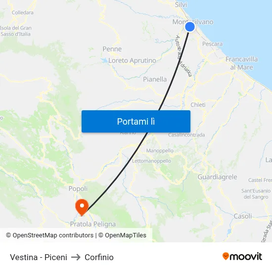 Vestina - Piceni to Corfinio map