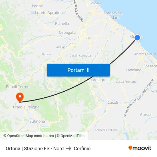 Ortona | Stazione FS - Nord to Corfinio map