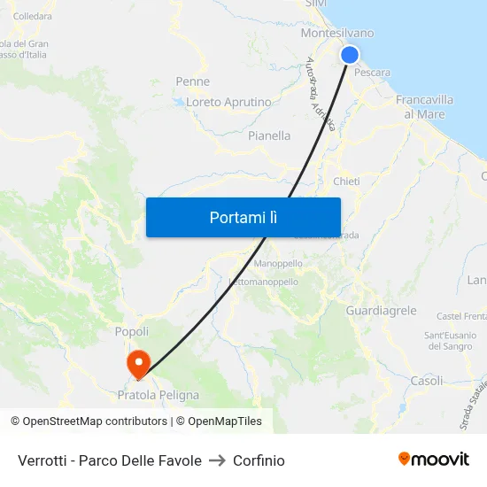 Verrotti - Parco Delle Favole to Corfinio map